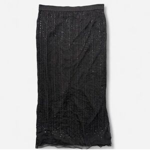 Women's Black Beaded Fringe Midi Skirt Size M Party Cocktail